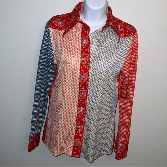 Preloved Vintage Button Down Red/White/Blue Retro Cottagecore Shirt Sz S - Picture 2 of 8